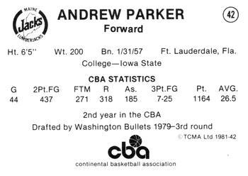 1980-81 TCMA CBA #42 Andrew Parker Back