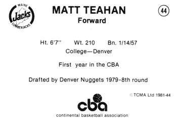 1980-81 TCMA CBA #44 Matt Teahan Back