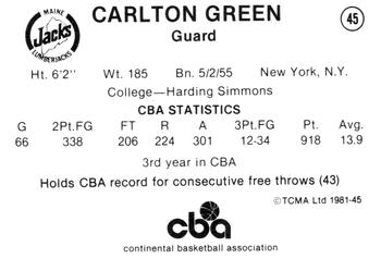 1980-81 TCMA CBA #45 Carlton Green Back