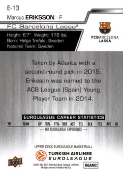2015-16 Upper Deck Euroleague #E-13 Marcus Eriksson Back