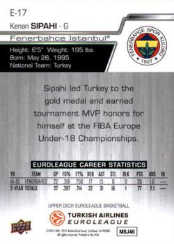 2015-16 Upper Deck Euroleague #E-17 Kenan Sipahi Back