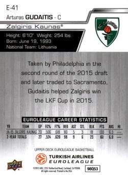 2015-16 Upper Deck Euroleague #E-41 Arturas Gudaitis Back