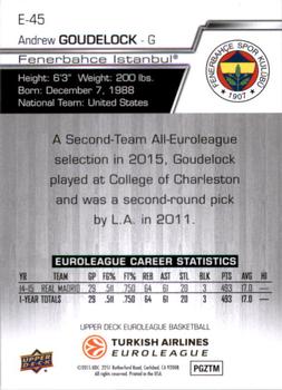 2015-16 Upper Deck Euroleague #E-45 Andrew Goudelock Back