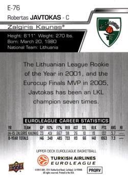 2015-16 Upper Deck Euroleague #E-76 Robertas Javtokas Back