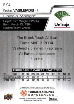 2015-16 Upper Deck Euroleague #E-94 Kostas Vasileiadis Back