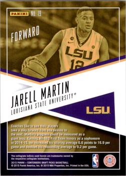 2015 Panini Contenders Draft Picks - School Colors #19 Jarell Martin Back
