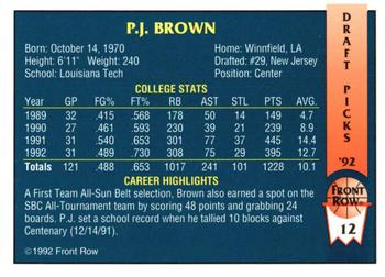 1992 Front Row Draft Picks - Gold #12 P.J. Brown Back