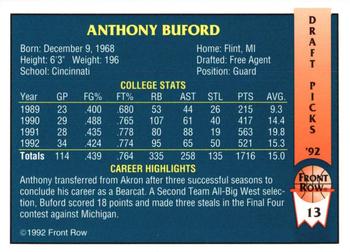 1992 Front Row Draft Picks - Gold #13 Anthony Buford Back