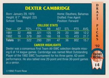 1992 Front Row Draft Picks - Gold #14 Dexter Cambridge Back