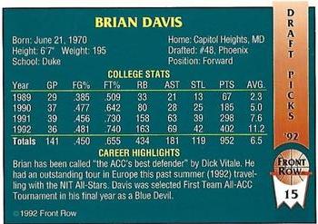 1992 Front Row Draft Picks - Gold #15 Brian Davis Back