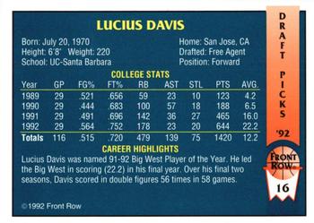 1992 Front Row Draft Picks - Gold #16 Lucius Davis Back
