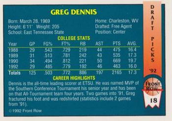 1992 Front Row Draft Picks - Gold #18 Greg Dennis Back