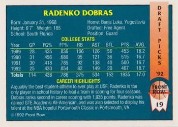 1992 Front Row Draft Picks - Gold #19 Radenko Dobras Back