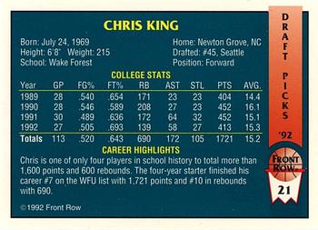 1992 Front Row Draft Picks - Gold #21 Chris King Back