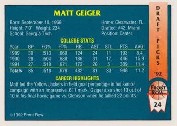 1992 Front Row Draft Picks - Gold #24 Matt Geiger Back