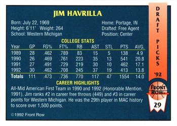 1992 Front Row Draft Picks - Gold #29 Jim Havrilla Back