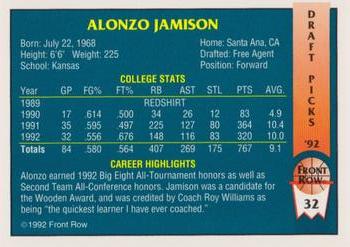 1992 Front Row Draft Picks - Gold #32 Alonzo Jamison Back