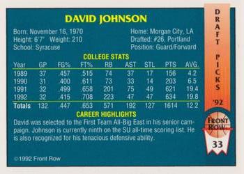 1992 Front Row Draft Picks - Gold #33 David Johnson Back