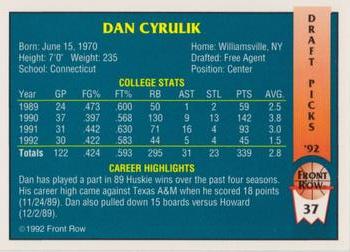 1992 Front Row Draft Picks - Gold #37 Dan Cyrulik Back