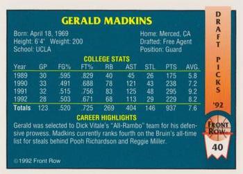 1992 Front Row Draft Picks - Gold #40 Gerald Madkins Back