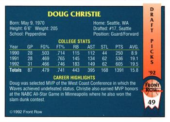 1992 Front Row Draft Picks - Gold #49 Doug Christie Back