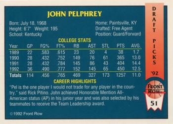 1992 Front Row Draft Picks - Gold #51 John Pelphrey Back