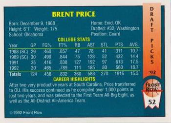 1992 Front Row Draft Picks - Gold #52 Brent Price Back