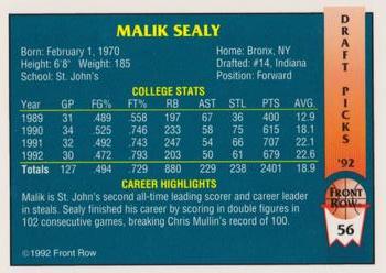 1992 Front Row Draft Picks - Gold #56 Malik Sealy Back