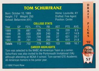 1992 Front Row Draft Picks - Gold #57 Tom Schurfranz Back