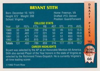 1992 Front Row Draft Picks - Gold #66 Bryant Stith Back