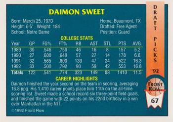 1992 Front Row Draft Picks - Gold #67 Daimon Sweet Back