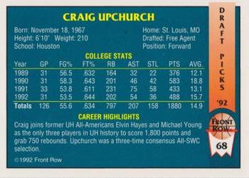 1992 Front Row Draft Picks - Gold #68 Craig Upchurch Back
