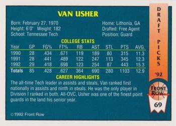 1992 Front Row Draft Picks - Gold #69 Van Usher Back