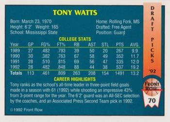 1992 Front Row Draft Picks - Gold #70 Tony Watts Back