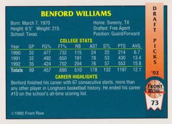 1992 Front Row Draft Picks - Gold #73 Benford Williams Back
