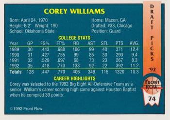 1992 Front Row Draft Picks - Gold #74 Corey Williams Back