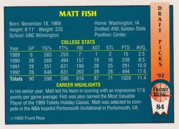 1992 Front Row Draft Picks - Gold #84 Matt Fish Back