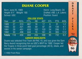 1992 Front Row Draft Picks - Gold #86 Duane Cooper Back