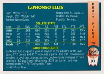 1992 Front Row Draft Picks - Gold #97 LaPhonso Ellis Back
