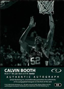 1999 SAGE - Autographs #A6 Calvin Booth Back
