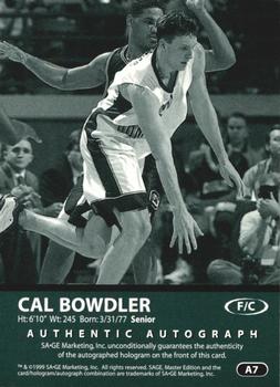 1999 SAGE - Autographs #A7 Cal Bowdler Back
