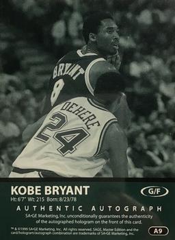 1999 SAGE - Autographs #A9 Kobe Bryant Back