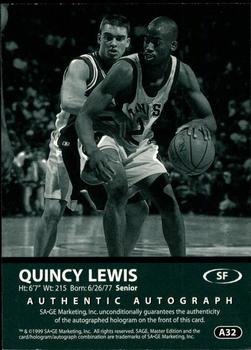 1999 SAGE - Autographs #A32 Quincy Lewis Back