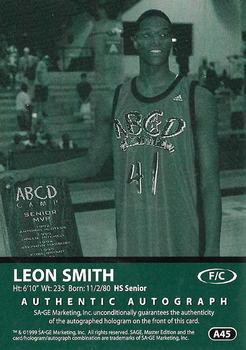 1999 SAGE - Autographs #A45 Leon Smith Back