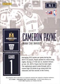 2015 Panini Contenders Draft Picks - Game Day #6 Cameron Payne Back