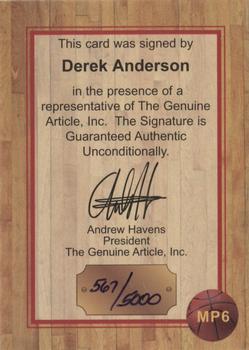 1997 Genuine Article - The Charlotte Series Autographs #MP6 Derek Anderson Back
