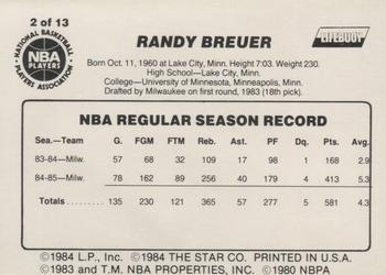 1985-86 Star Lifebuoy Milwaukee Bucks #2 Randy Breuer Back