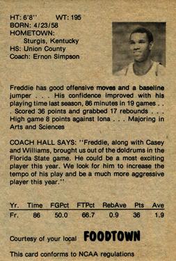 1978-79 Foodtown Kentucky Wildcats #16 Freddie Cowan Back
