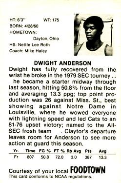 1979-80 Foodtown Kentucky Wildcats #7 Dwight Anderson Back