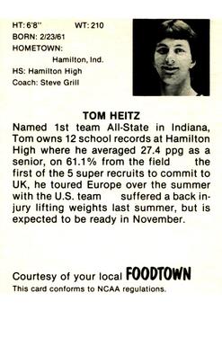 1979-80 Foodtown Kentucky Wildcats #14 Tom Heitz Back